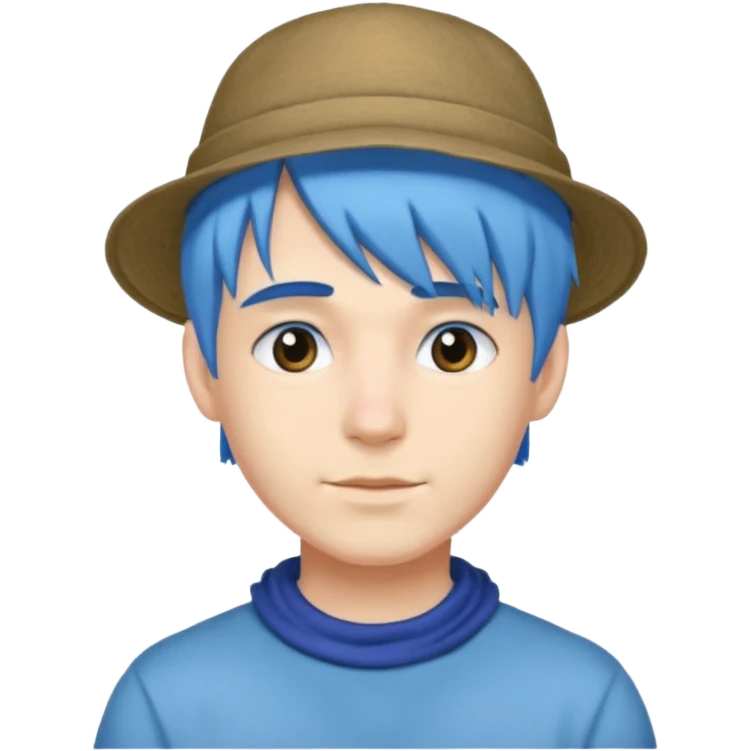male, blue hair, hat emoji