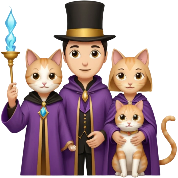 magician couple and their pet cat emoji