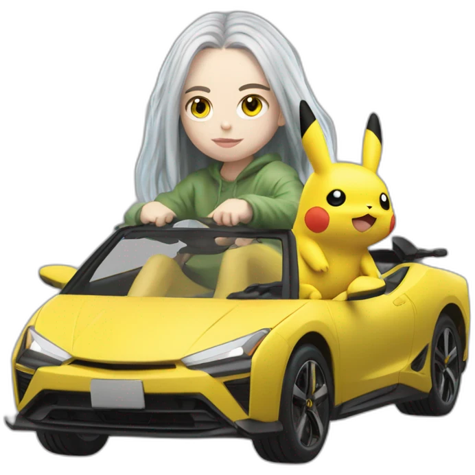 billie eilish riding pikachu car emoji