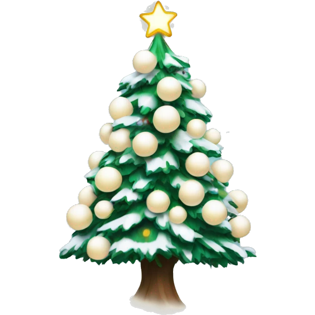 Christmas tree with snow, lights and white balls  emoji
