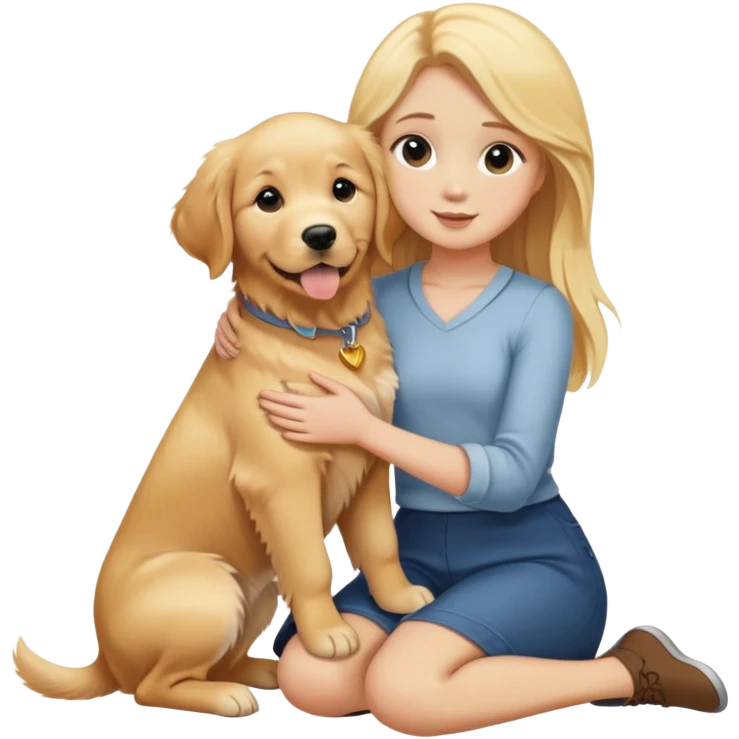 Golden retriever puppy sitting on tall blonde girl's lap emoji