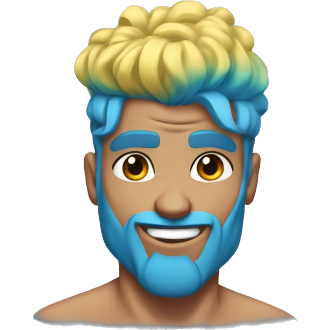 Scar on face blue hair updo muscle man smiling emoji