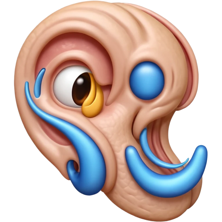 iOS-style 3D emoji: a human ear with three curved sound waves coming out from it emoji