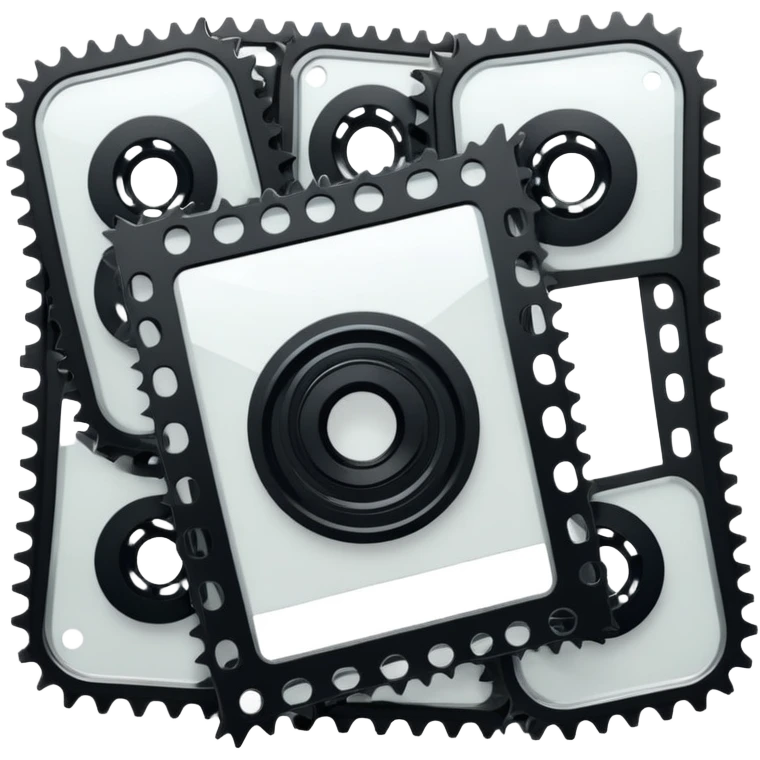 Simple vertical film strip with three frames and sprocket holes, black strip with transparent frames, clean iOS emoji design emoji