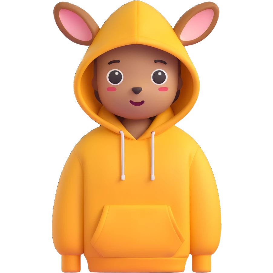 cozy red hoodie with drawstring and kangaroo pocket, sleeves rolled up, 3D emoji style emoji
