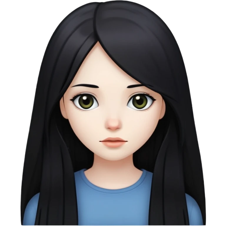 girl with long straight black hair, pale skin, dark eyes emoji