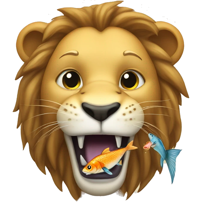 a lion eating a fish  emoji