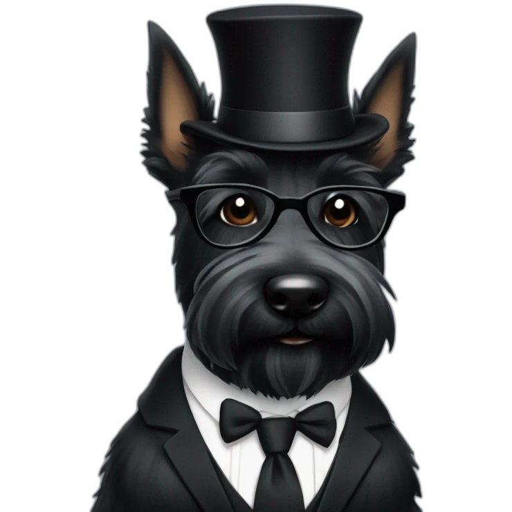 Scottish terrier all black in suit and glasses emoji