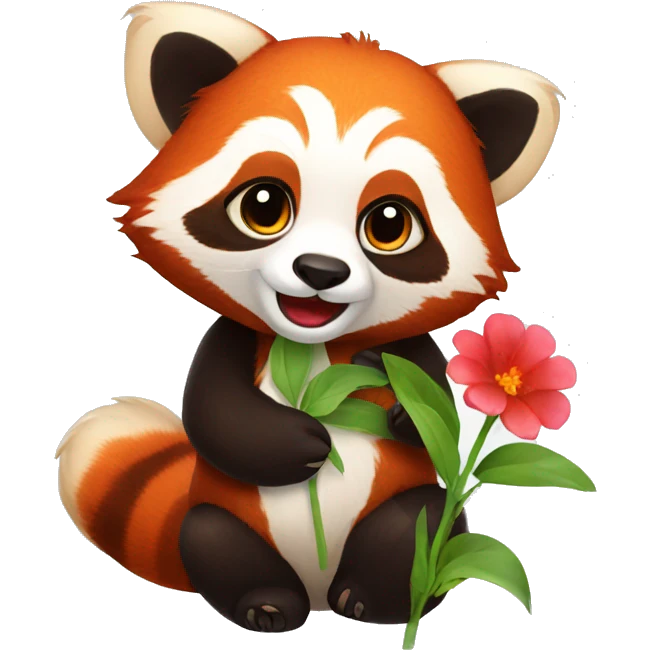red panda with flower emoji