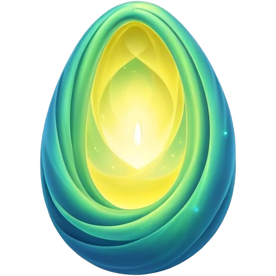 green-blue magical organic cocoon lit up with swirling yellow magic, ethereal and mystical, symbol shape, gentle green-blue hues emoji