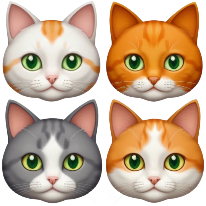 3 tiny different coloured short hair cats including a dark grey and white cat with green eyes, a ginger and white with orange eyes and a brown tabby and white with hazel eyes emoji