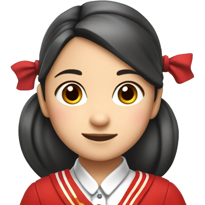 A seven-year-old adorable little girl with two ponytails, wearing a red school uniform and a red scarf,chinese

 emoji