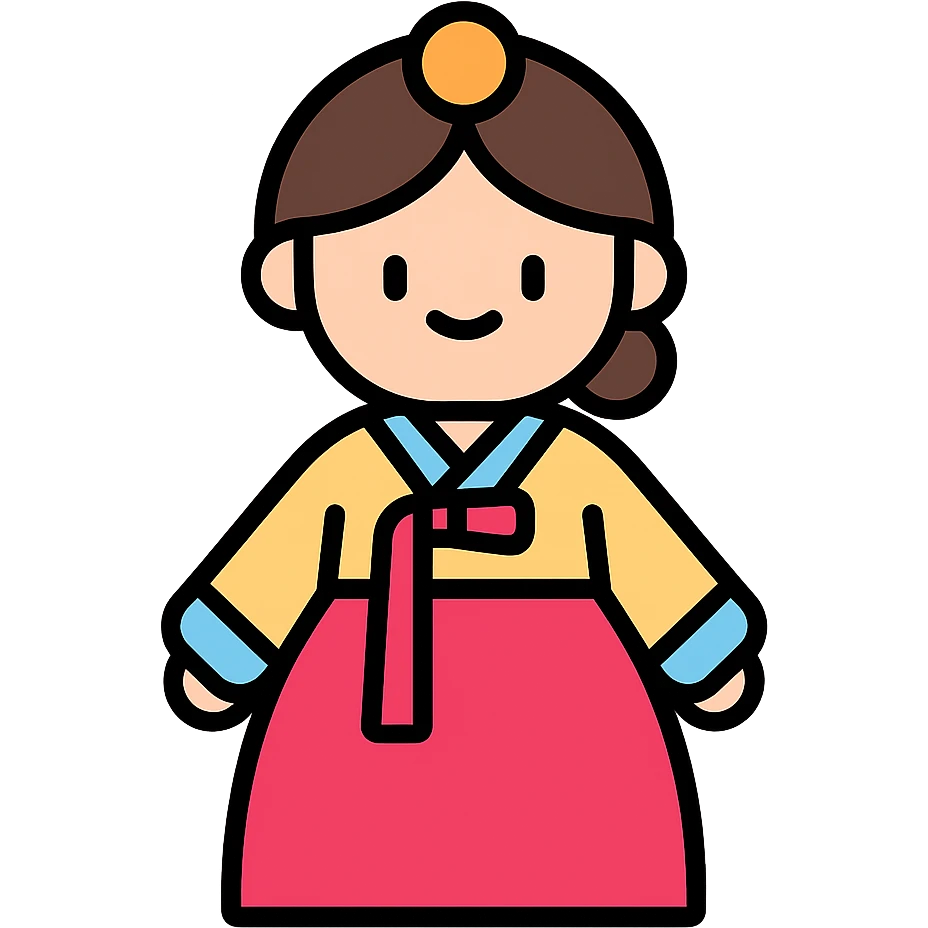 charming hanbok illustration, cute proportions, minimal details, Korean traditional clothing emoji