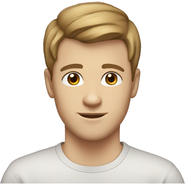 A 21 year old, white man, with short brown hair, with none facial hair,   with brown eyes wearing a t-shirt. emoji