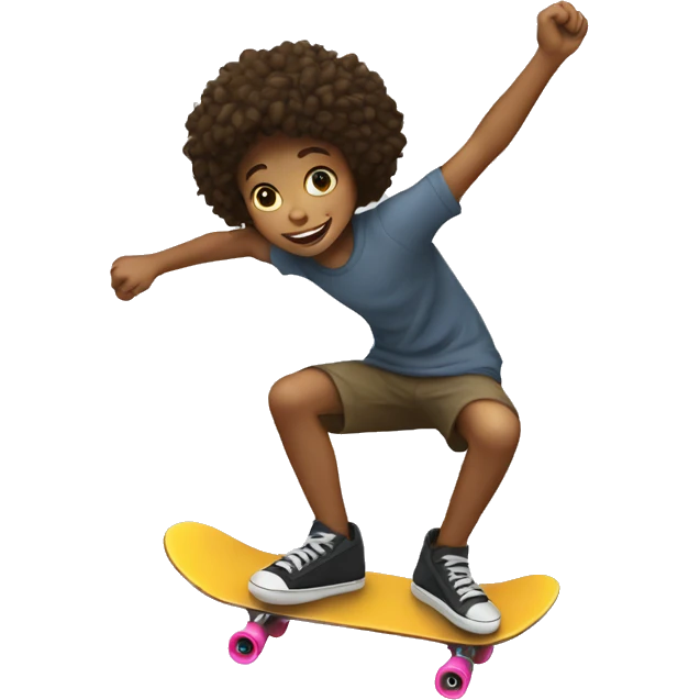 A young person on a skateboard is pushed by another emoji