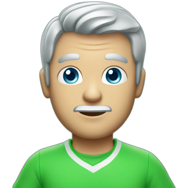 Draw man with grey hair and blue eyes in green tshirt playing tennis emoji