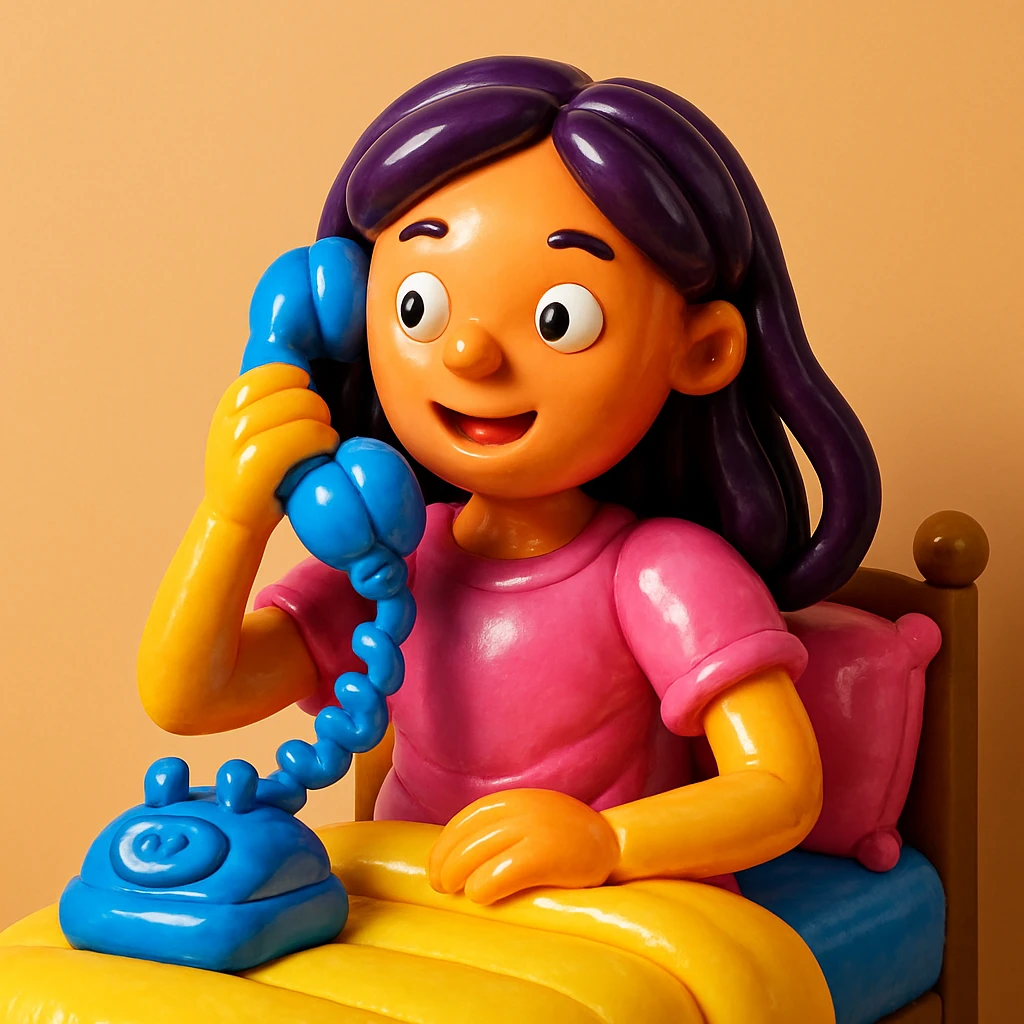 girl talking on telephone in her room emoji