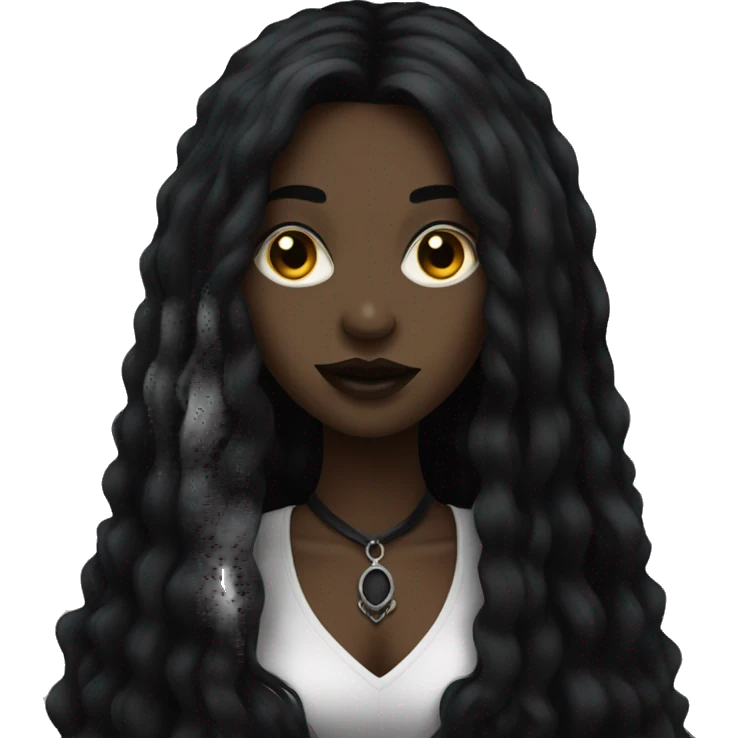 Black goth woman with long black hair portrait  emoji