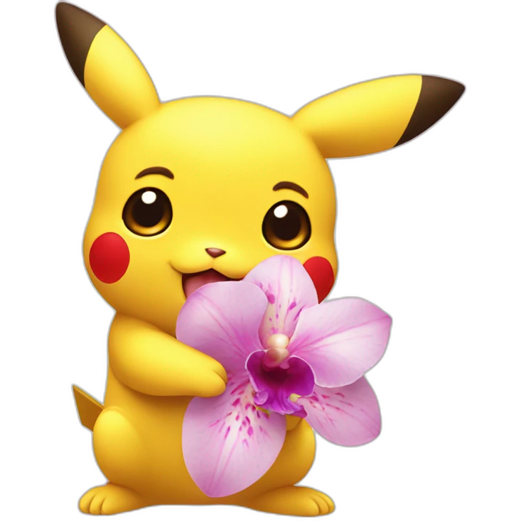Cute Pikachu holding an orchid emoji