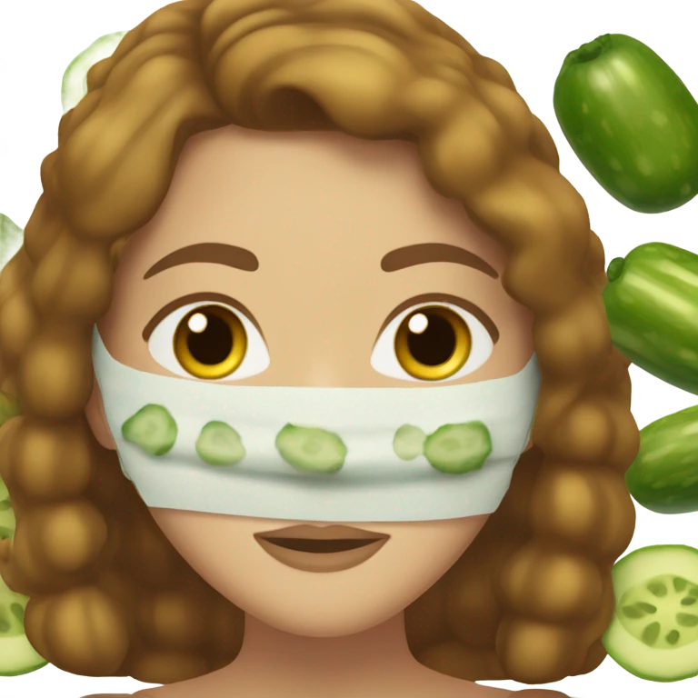 Girl with freackles Brown hair and white skin wears skin care mask Thats Green and pickle on her closed eyes emoji