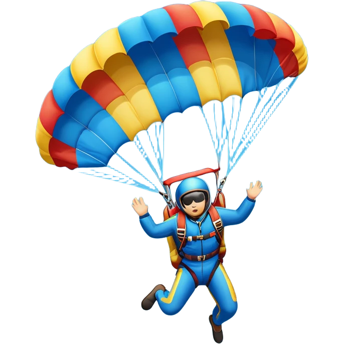 A skydiver free-falling through the clear sky, with a brightly colored parachute just about to open. The scene captures the thrill of the sport, with the vast expanse of the sky and distant ground below, emphasizing the excitement and adrenaline of parachuting emoji