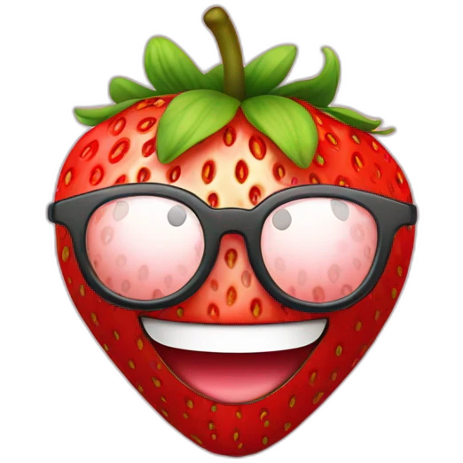 a strawberry with a smile face and eyeglasses emoji
