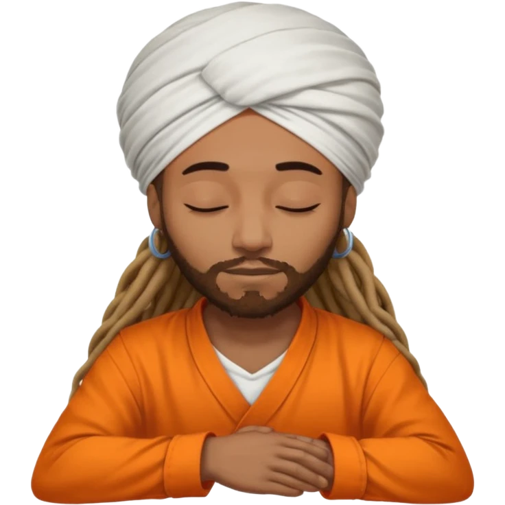 Brownskin man with long dreadlocks add a white turban on his head orange shirt sleeping with zzz above his head emoji