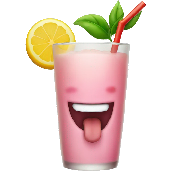 Happy face. Tongue out. Yummy. Holding a drink  emoji