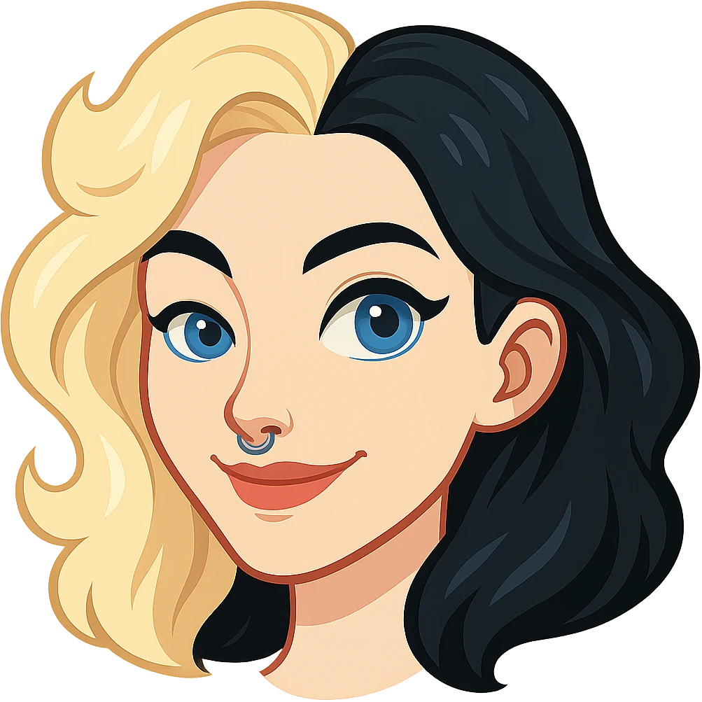 Edit the image in the style of Telegram sticker: focus on the head with hair, blue eyes, very pale skin. Make the nose neater and add a nose piercing. Do not add any white outline. Keep the background removed (transparent). emoji