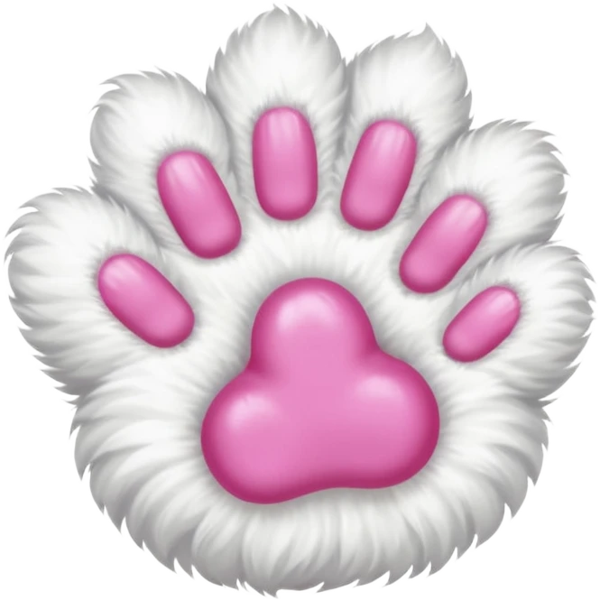 white cat fluffy paw, view from the top, pink nails, cute emoji