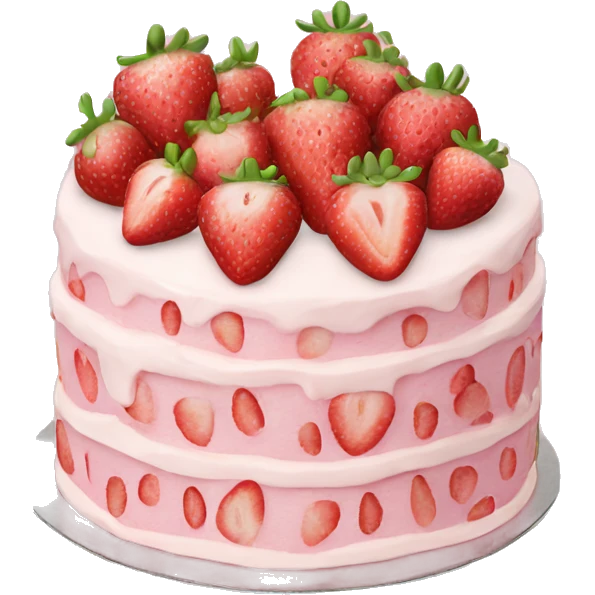 Light Pink strawberries and cream birthday cake  emoji