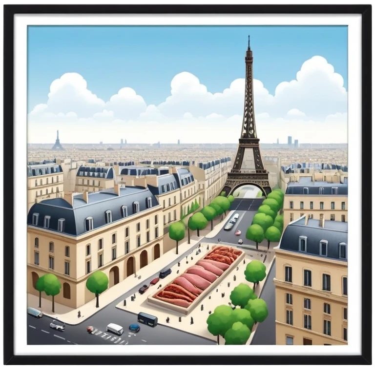  paris art gallery SPAM meat city landscape  emoji