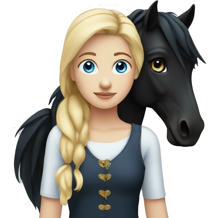 blonde girl with blue eyes and her black horse emoji