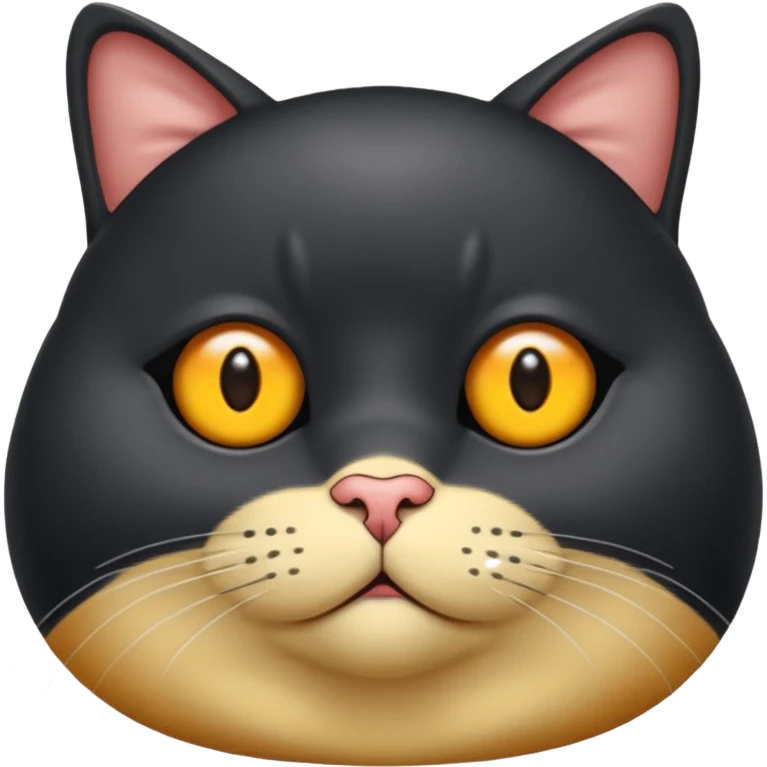 Un gato negro gordito con los ojos de color amarillos sentado emoji