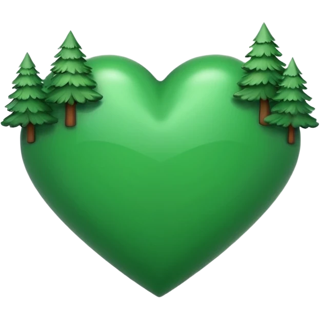 a big green heart emoji  with small pine trees behind it and i love you text on the front of the heart emoji