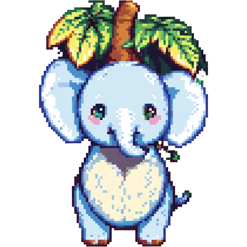 Elefantuchi coconuchi, waving trunk, round body, playful expression emoji