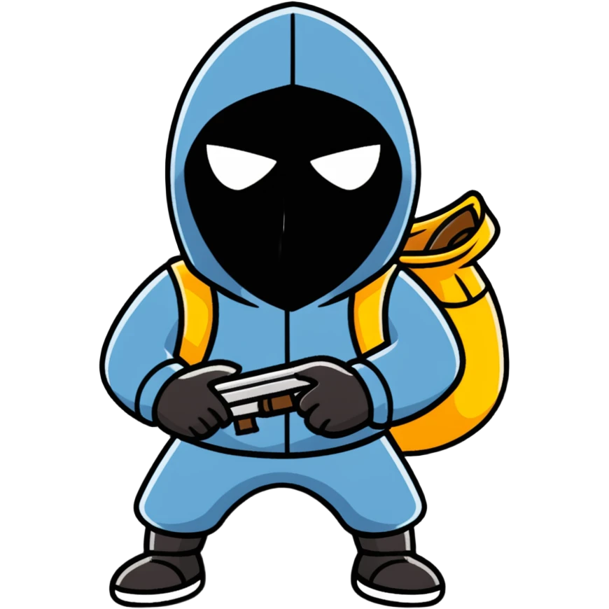 cartoon robber with sack on head holding weapon full body emoji