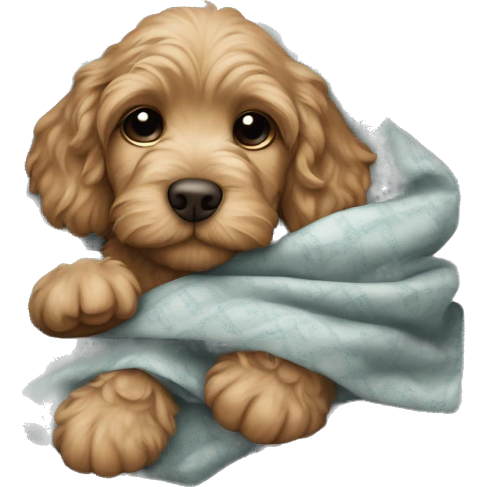 cute cockapoo puppy sleep in blanket emoji