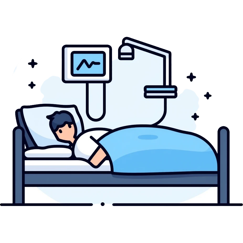 Sleep laboratory icon with bed, brain wave monitor, and sleep measurement equipment emoji