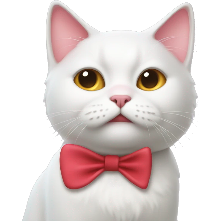 A white cartoon cat with a red bow on its left ear, looking unwell., disgusting a pink liquid out of his mouth emoji