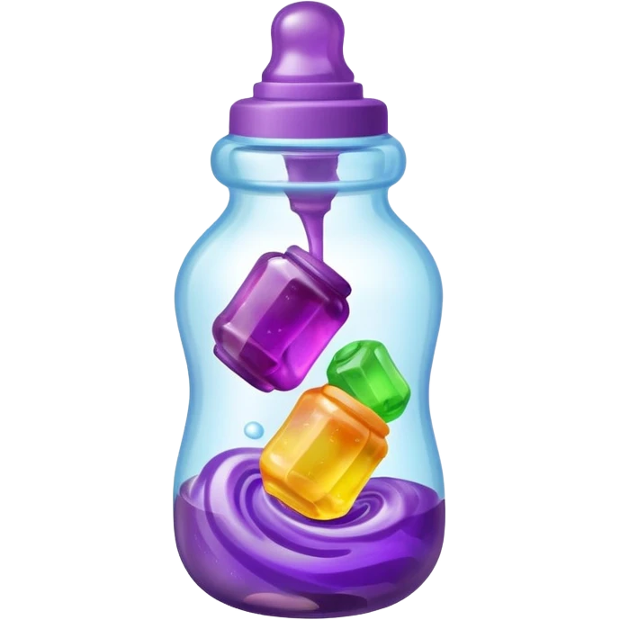 baby bottle with purple liquid and jolly ranchers emoji