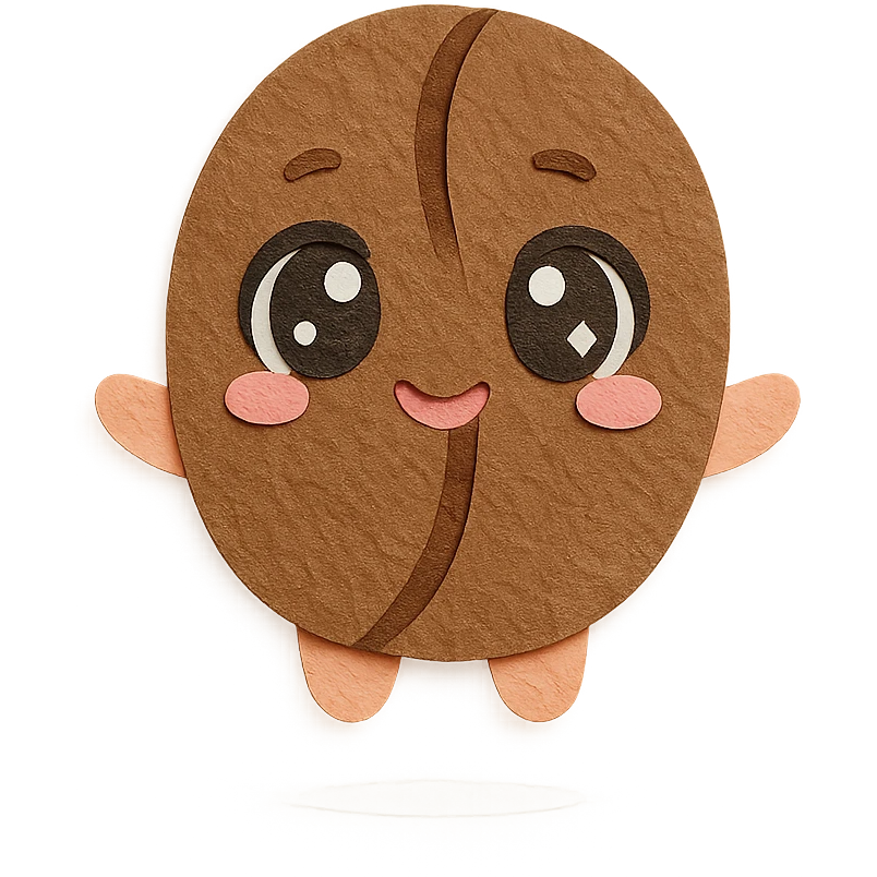 chibi coffee bean character, full body, big sparkling eyes, tiny arms, soft pastel colors emoji