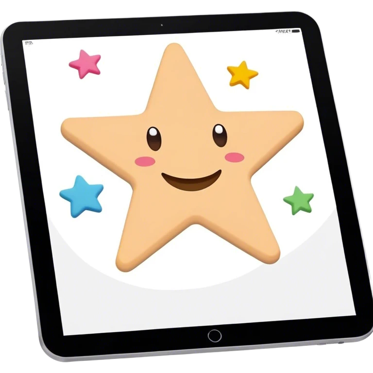 Create an emoji representing fanfiction writing. The design should feature a digital device tablet with visible text, symbolizing the creative process of writing fanfiction. Add a subtle reference to popular fictional characters or universes (like a small star, heart, or magical item) to indicate the fan aspect. Use a playful, imaginative color palette, blending vibrant tones with soft neutrals. Do not include any emojis or smiley faces. Make the background transparent. emoji