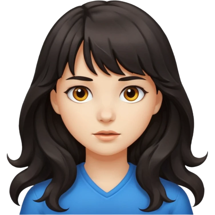 A girl with long wavy hair and bangs, radiating fierce confidence. emoji