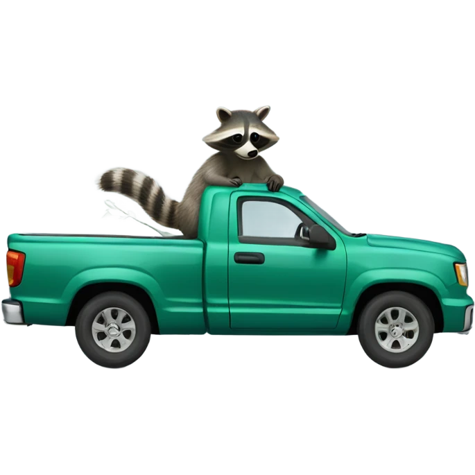 Raccoon driving blue green blue pickup truck emoji