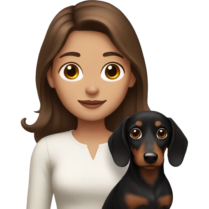 brown haired girl with black long haired dachshund  emoji