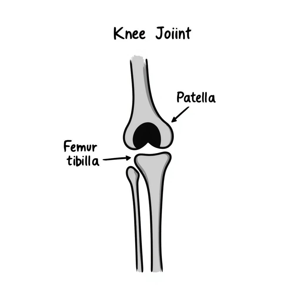 knee joint bones with labels, educational diagram of knee skeleton emoji