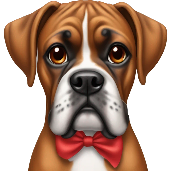 Boxer dog with a red bow on her neck emoji