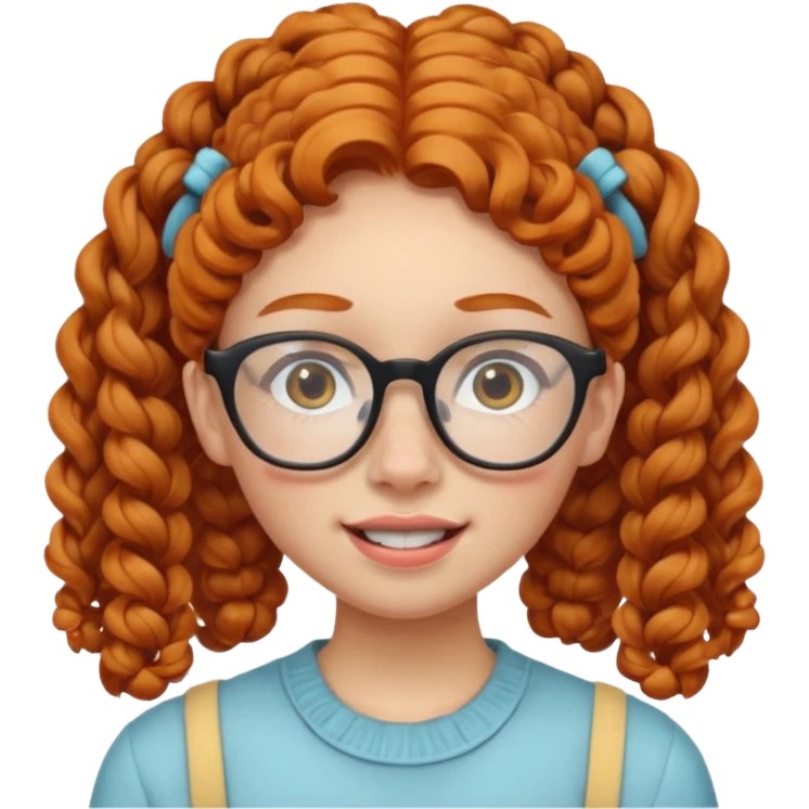 ginger woman with curly hair in pigtails, acne, braces, and large glasses  emoji