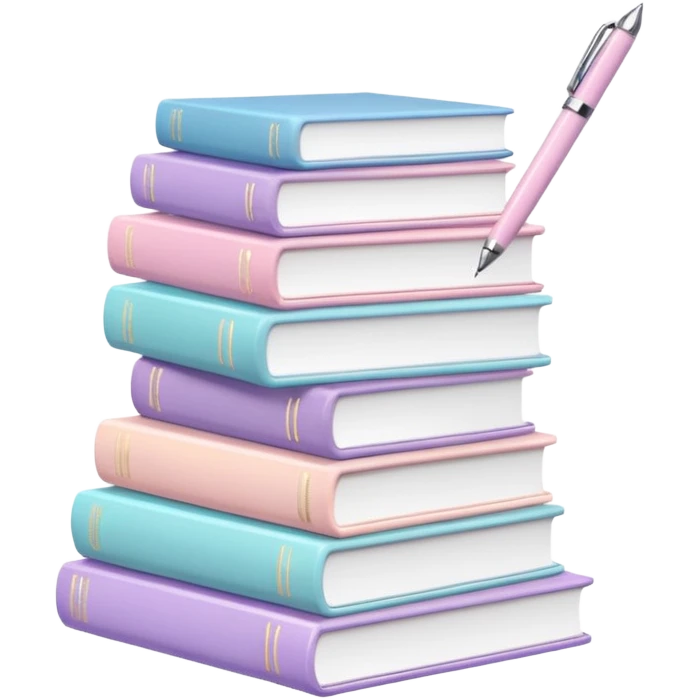 stacked pastel books with soft shadows, gentle sparkle, minimalistic clean girl vibe with a beautiful on top emoji